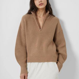 BNWT FRENCH CONNECTION  Lydia Half Zip Sweater in CAMEL Size M